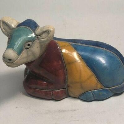 ME7015 South African Raku Pottery Calf Figurine (white head)	ME7015 South African Raku Pottery Calf Figurine (white head)

