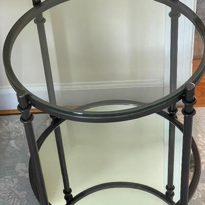Round metal & glass table/mirrored lower shelf - 1 of 2