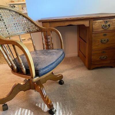 Antique Desk & Cane Chair $250.00