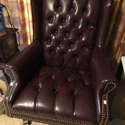 Oxblood Rolling Studded Leather Office Chair