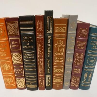 1080	GROUP OF 9 EASTON PRESS LEATHER BOUND BOOKS, INCLUDES CANTERBURY TALES, ANDERSENS FAIRY TALES, ETC, BOOKS HAVE OWNERS BOOKPLATE
