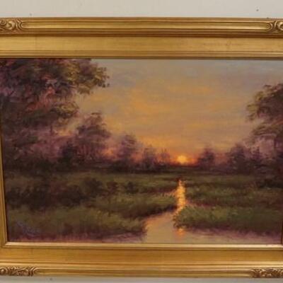 1275	OIL ON BOARD SUNSET LANDSCAPE *QUIETUDE* BY LUCERO. 44 1/2 IN X 32 1/2 IN 
