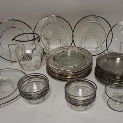 1288	38 PIECE SET OF SILVER OVERLAY GLASSWARE; PICTHER, PLATES, 11 IN PLATTER W/ CUT BASE, FINGER BOWLS, SHALLOW BOWLS, & A SMALL TAZZA
