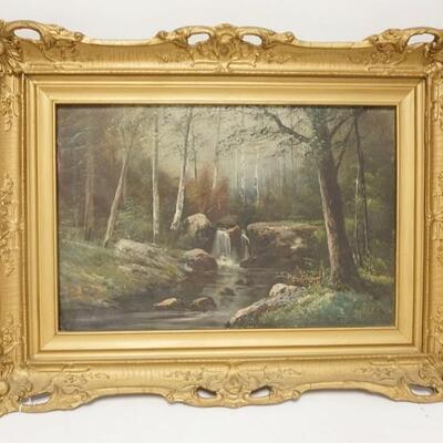 1255	CT MICHELL OIL ON CANVAS, LANDSCAPE W/WATERFALL, CANVAS IS 24 IN X 16 IN

