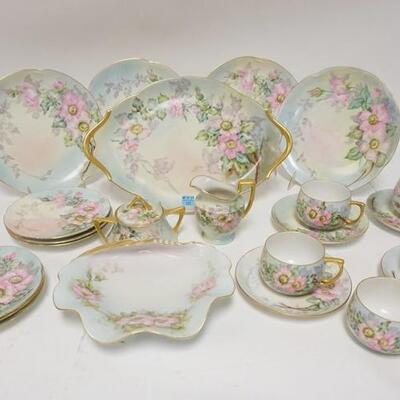 1231	23 PIECE HAND PAINTED CHINA SET, BLANKS BY VARIOUS MAKERS, PLATTER IS 13 1/4 IN ACROSS THE HANDLES
