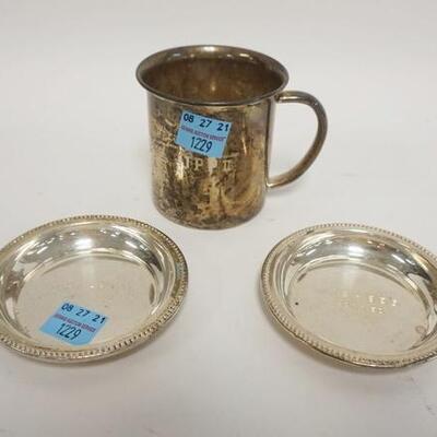 1229	3 PIECES STERLING SILVER, TOWLE MUG & 2 COASTERS, 2.895 TOZ
