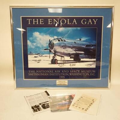 1272	ENOLA GAY POSTER SIGNED BY PARTICIPANTS HAS PAPERWORK & INFO, FRAMMED & DOUBLE MATTED. 35 IN X 29 1/2 IN INCLUDING FRAME.
