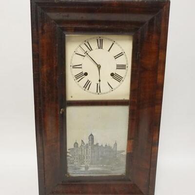 1215	JEROME & CO OG CLOCK, HAS PENDULUM & KEY, HAS ONE WEIGHT, 15 1/4 IN WIDE X 25 3/4 IN HIGH
