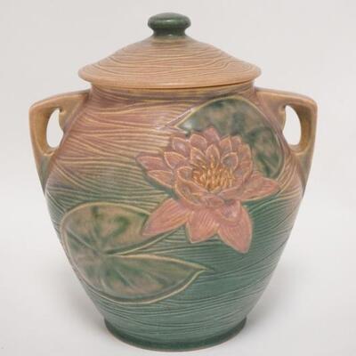 1022	ROSEVILLE WATER LILY BISCUIT JAR, 10 1/4 IN HIGH
