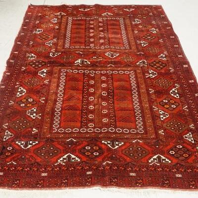 1261	DARK RED ORIENTAL AREA RUG5 FT 7 IN X 7 FT 7 IN. HAS GRAYING ON ONE EDGE
