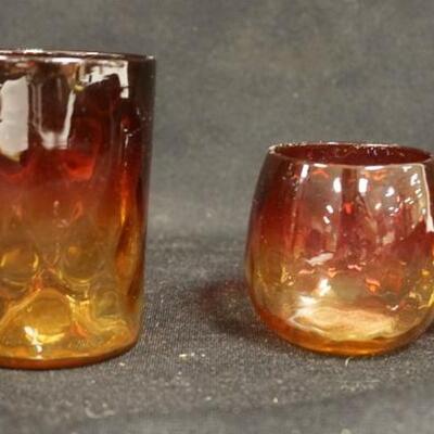 1012	ANTIQUE AMBERINA TUMBLER & HANDLED CUP, POLISHED PONTILS, TUMBLER IS 3 5/8 IN HIGH
