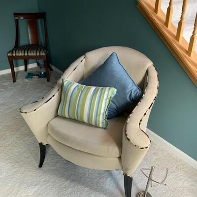 armchair or boudoir chair in ivory and accent pillows