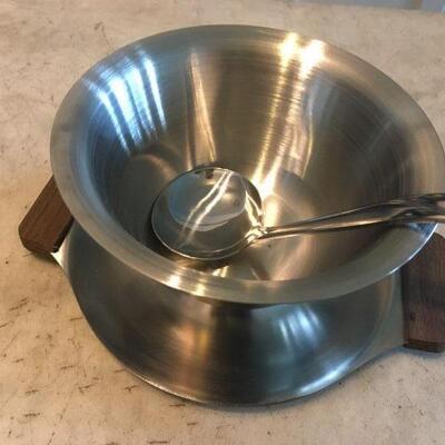 stainless serving bowl with base attached
