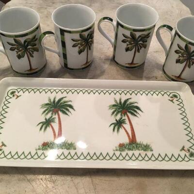 4 Palmetto mugs and a tray