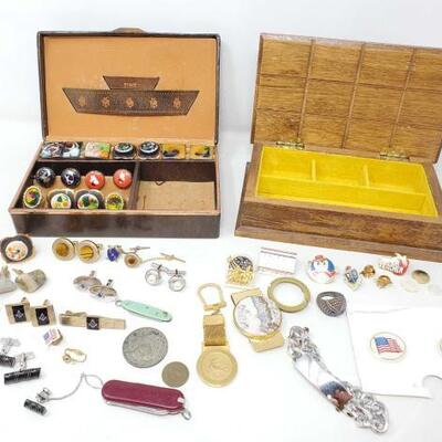 #310 â€¢ 2 Jewelry Boxes
 Pins, Cuff  Links, Button and MORE..
