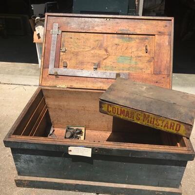 antique wood worker's chest with all antique woodworking tools $2000
