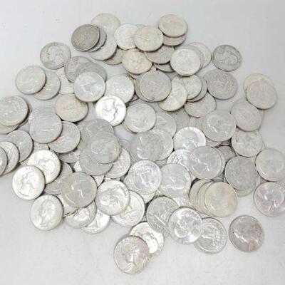 #1750 â€¢ Approx 122 Washington Silver Quarters 1964 750.8g