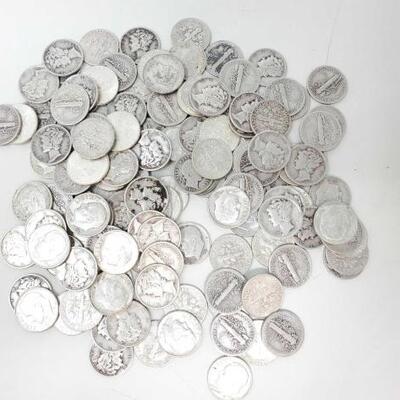#1785 â€¢ Approx 65 Pre 1964 Silver Roosevelt Dimes And Mercury Dimes 317g
