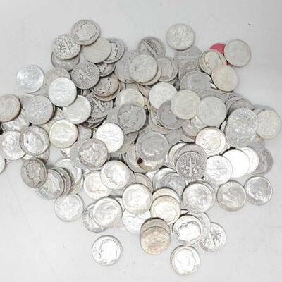 #1778 â€¢ Assortment Of Approx 176 Pre 1964 Silver Roosevelt Dimes And Mercury Dimes 443g.