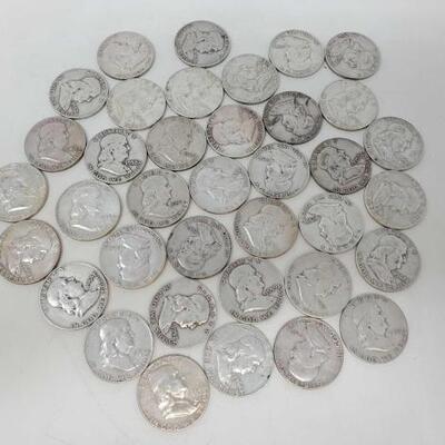 #1747 â€¢ Approx 37 Franklin Silver Half Dollar Coins 1952-1962 460g

