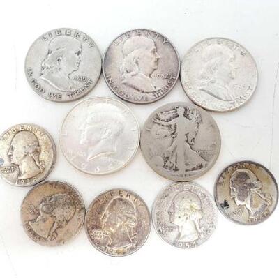 #1794 â€¢ 1 1964 Kennedy Half Dollar, 3 1948-1952 Franklin Half Dollars, 1 1918 Walking Liberty Half Dollar And 5 1..
