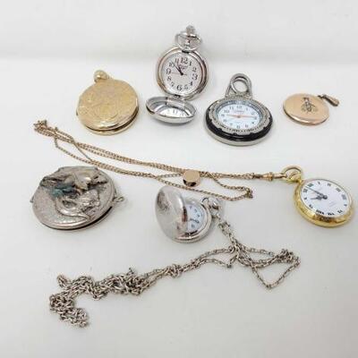 1674	

2 Pocket Watches, 3 Pendants And 2 Warch Necklaces
2 Pocket Watches, 3 Pendants And 2 Warch Necklaces