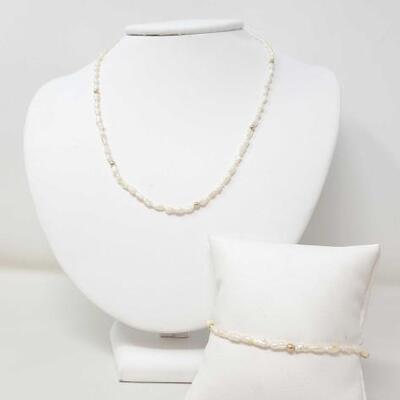 #1252 â€¢ 14k Yellow Gold Pearl Necklace And Bracelet