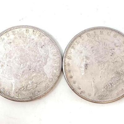 #1717 â€¢ 2 1880 And 1881 Morgan Silver Dollars mint marls are San Fransisco. 