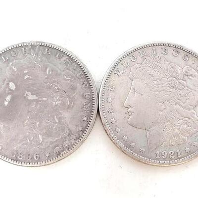 720	

2 1896-O And 1921-S Morgan Silver Dollars
1896- New Orleans Mint And 1921-San Francisco Mint Morgan Silver Dollars