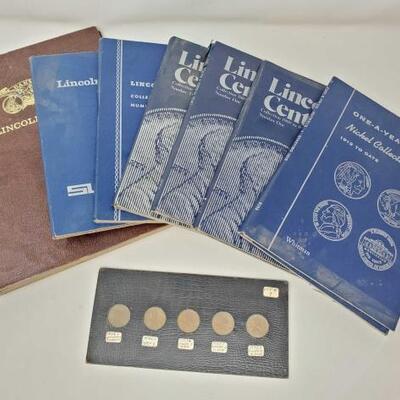 #1792 â€¢ 6 1909-1974 Lincoln Pennies Collection Books, 1 1925-1955 Sleeve Of Lincoln Pennies And 1 1913-1970...
