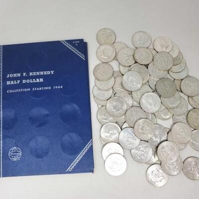 #1790 â€¢ 1 John F. Kennedy Half Dollar Collection Starting 1964 With Approx 4 Coins And Approx 75 Loose Silver...