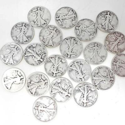 #1740 â€¢ Approx 20 Silver Standing Liberty Half Dollars 1934-1946 245.4g

