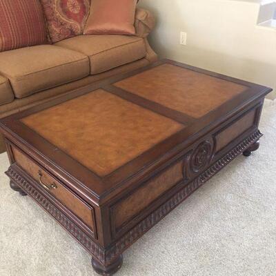 Ethan Allen Morley Coffee Table - Leather Top