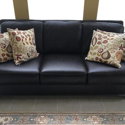 Dark Brown Leather Sofa, 80â€ L x 36â€ D x 20â€ H to seat, 34â€ H to back