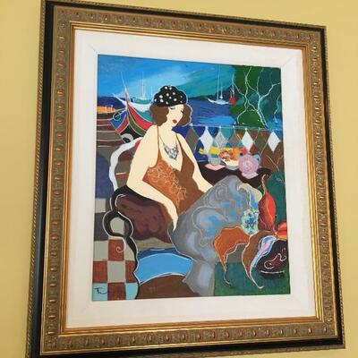 Itzchak Tarkay â€œNormandy Cafeâ€ Hand-Embellished AP w/ COA, frame measures 24â€ wide x 27â€ high