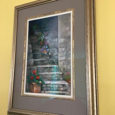 Signed Original Pastel â€œTuscany Stepsâ€ by Marie Oâ€™Hara, Barnegat NJ, frame measures 26.5â€ high x 20â€ wide