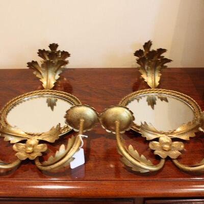 Brass mirrored candle sconces