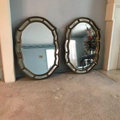 (2) Glass mirrors with floral inlays. 
34.5