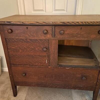 Antique dresser with doors--one door needs hinges but is inside