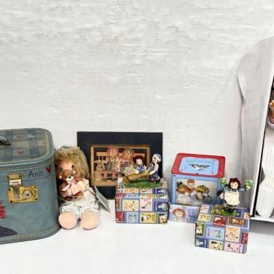 #2308 â€¢ 2 Raggedy Ann &amp; Andy Figurines, Musical Jack-in-Box, Precious Moments Doll, The Ashton-Drake...
