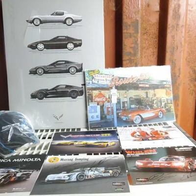 #6420 • 5 Corvette Hats, Corvette Poster And Autographed Racing Memorabilia

