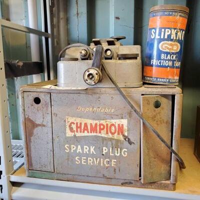 #3020 â€¢ Vintage Champion Dependable Spark Plug Service, With Vintage Slipknot Can