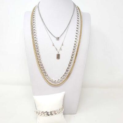 #1172 â€¢ 4 Sterling Silver Necklaces And 1 Bracelet, 128.1g

