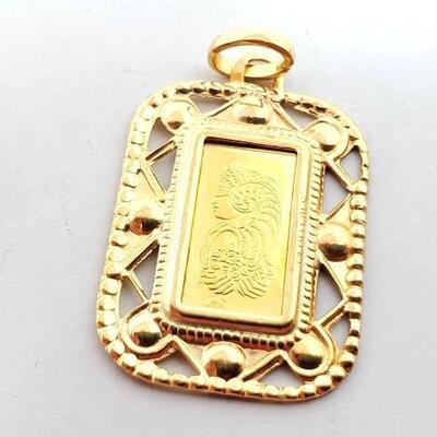 #1100 â€¢ 1g .999 Fine Gold Bar in 18k Gold Pendent , 3.5g
