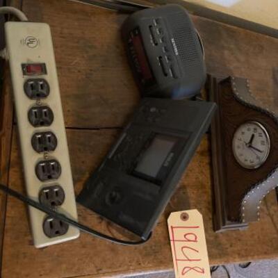 #4594 â€¢ Two Alarm Clocks, One Wooden Clock And One Power Strip