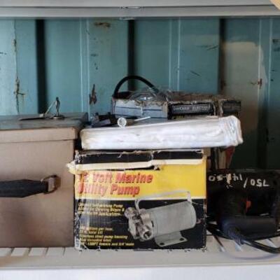 #3010 â€¢ Tile Saw, 12 Volt Marine Utility Pump, Keys, and More. 
