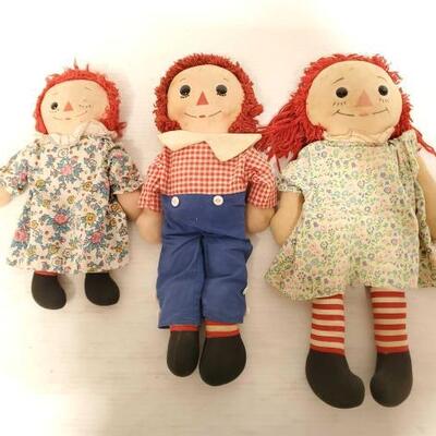 #2306 â€¢ 2 Raggedy Ann And 1 Rageddy Andy Dolls