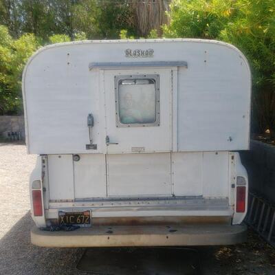 1967 Chevrolet Custom 10 pickup truck, with Vintage Alaskan pop-up camper shell.