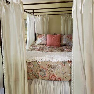 Complete queen canopy bed includes all the bed linens and mattress and boxspring  $750.00 OBRO
