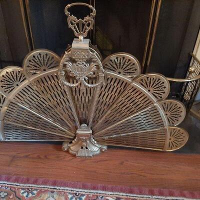 Vintage brass peacock firescreen $190